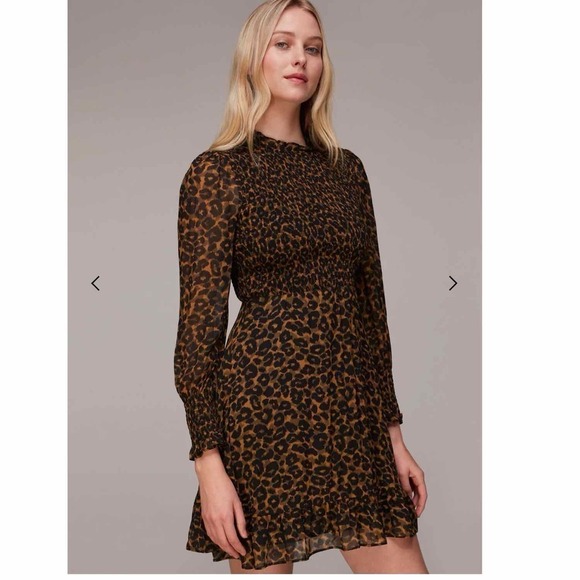 Whistles Classic Leopard Shirred Long Sleeve Mini Dress Size US 4 - Picture 8 of 11